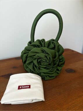 STAUD Green Rosette Top-Handle Bag with Attached Shoulder Strap and Dust Bag